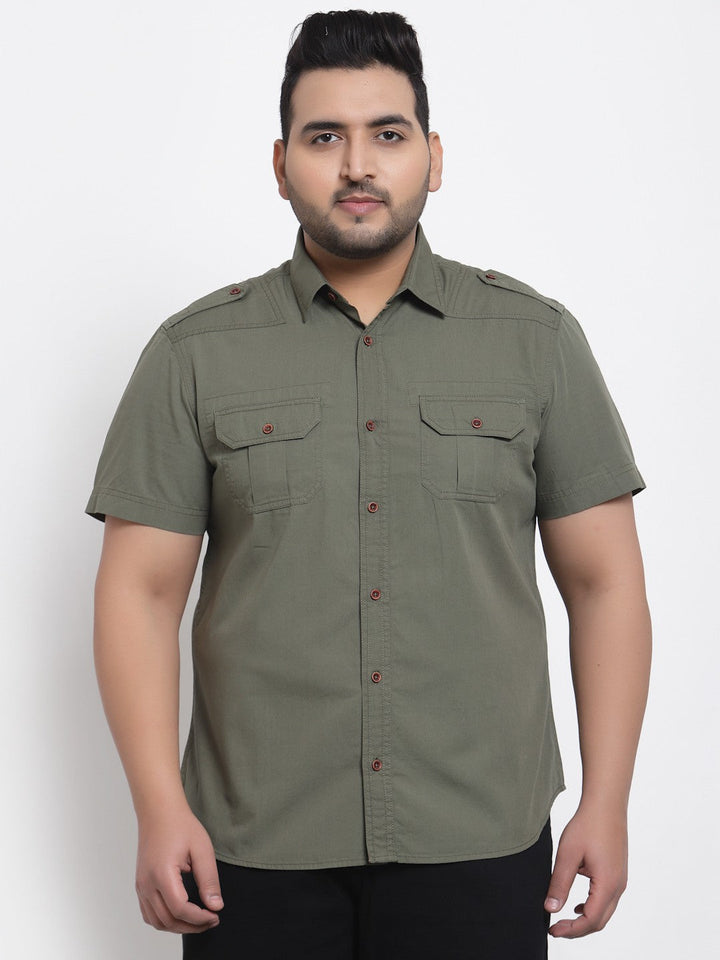 plusS Men Olive Green Casual Shirt