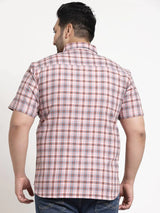 plusS Plus Size Men Pink Tartan Checks Checked Cotton Casual Shirt