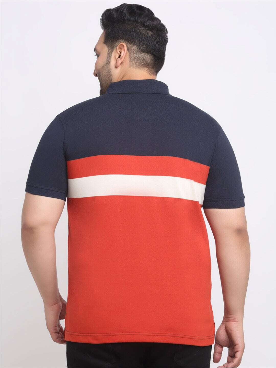 plusS Plus Size Rust Striped Polo Collar Cotton T-shirt