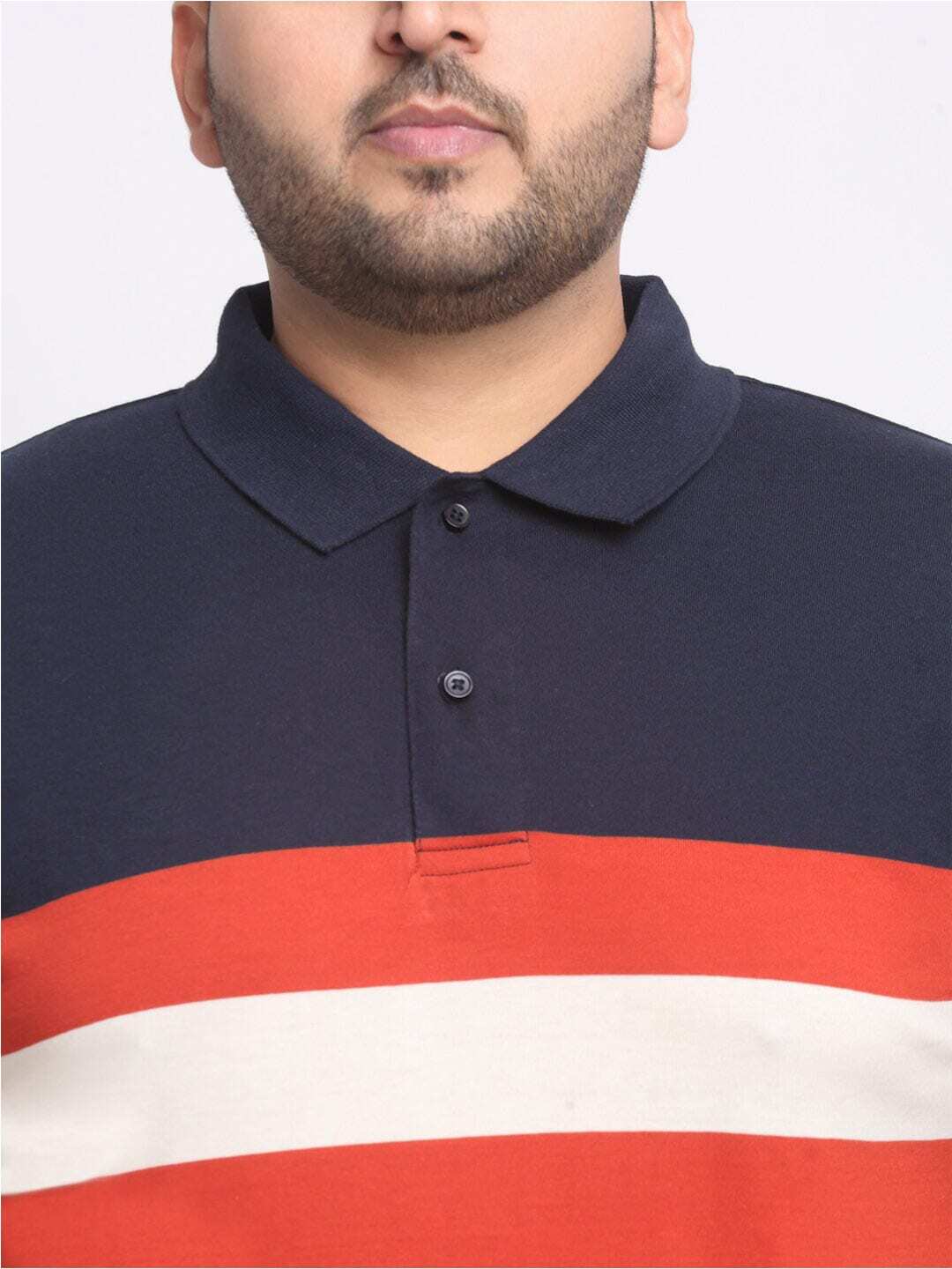 plusS Plus Size Rust Striped Polo Collar Cotton T-shirt